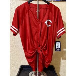 Women's Size XL Majestic Cincinnati Reds Jersey NWT Baseball MLB Knotted Front